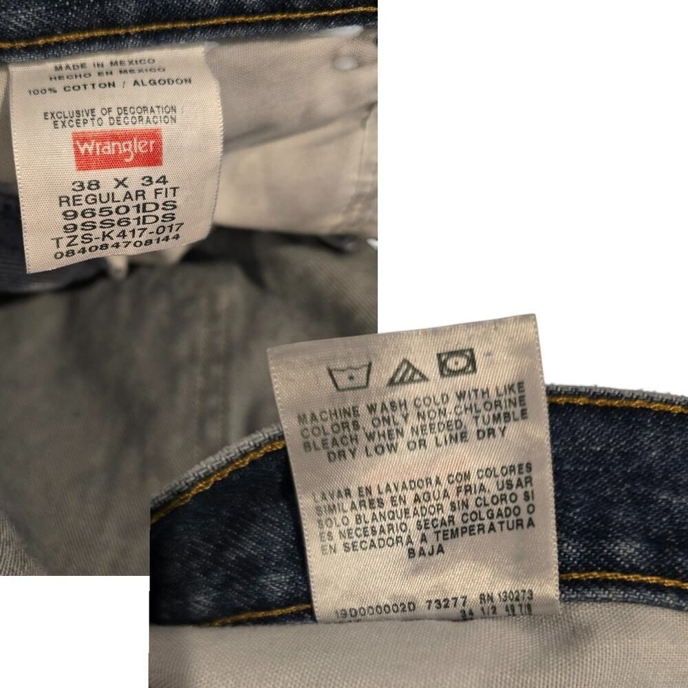 Wrangler Regular Fit Jeans Mens 38x40 Blue Denim Straight Leg Classic - Picture 5 of 6